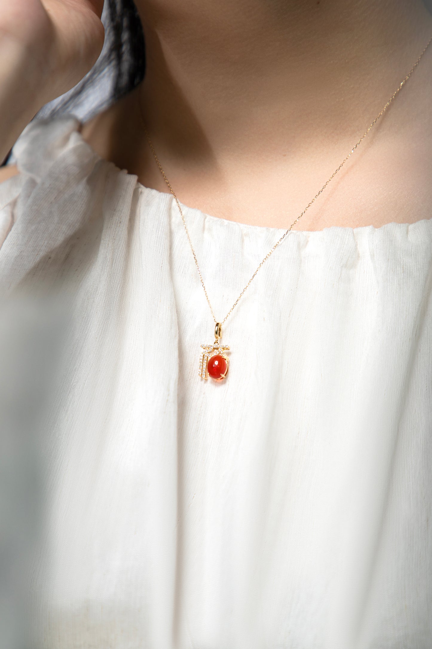 18K Gold Diamond & Fire Opal “Blessing & Prosperity” Pendant