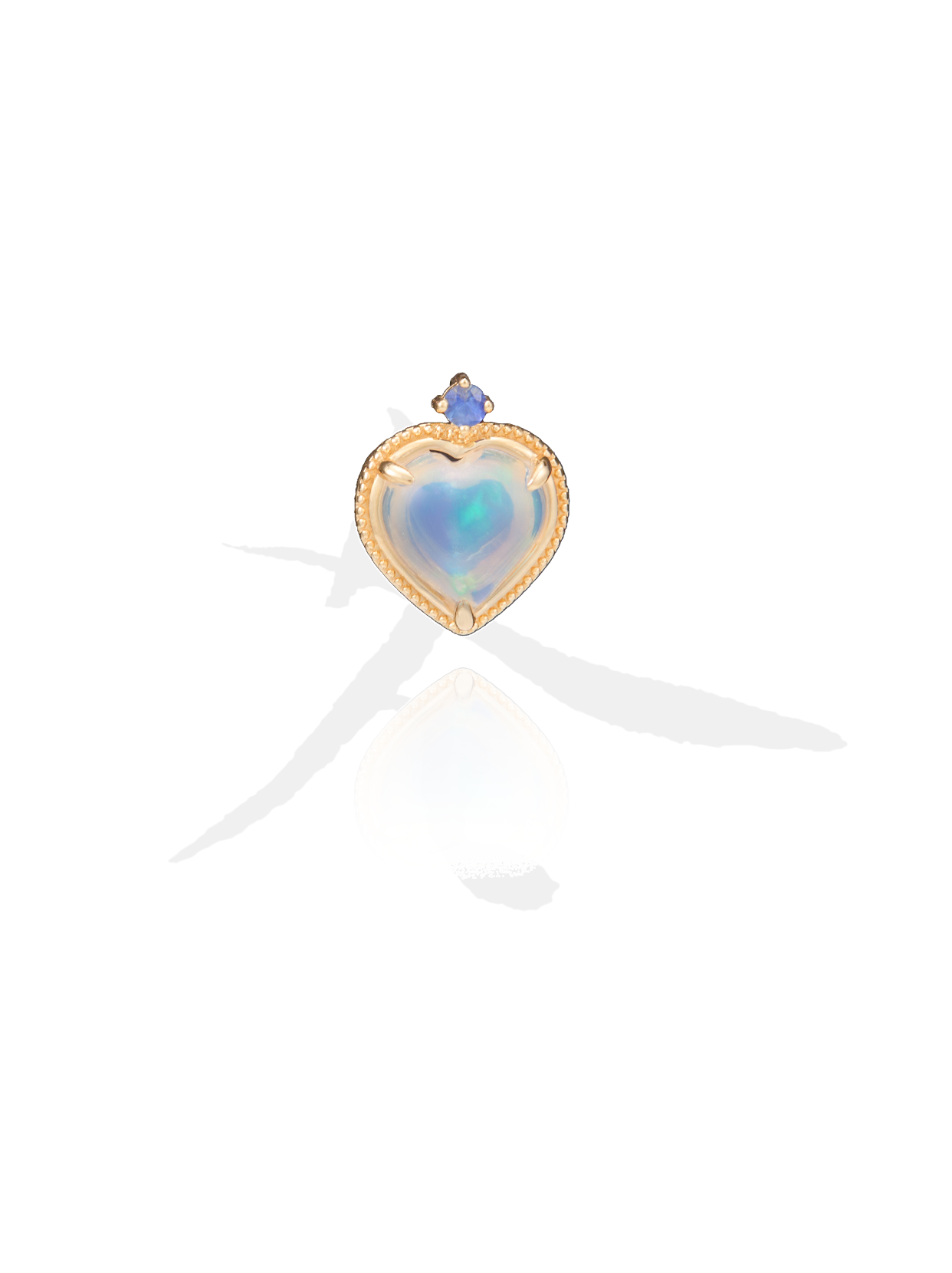 18K Gold Heart-Shaped Moonstone & Sapphire Earrings