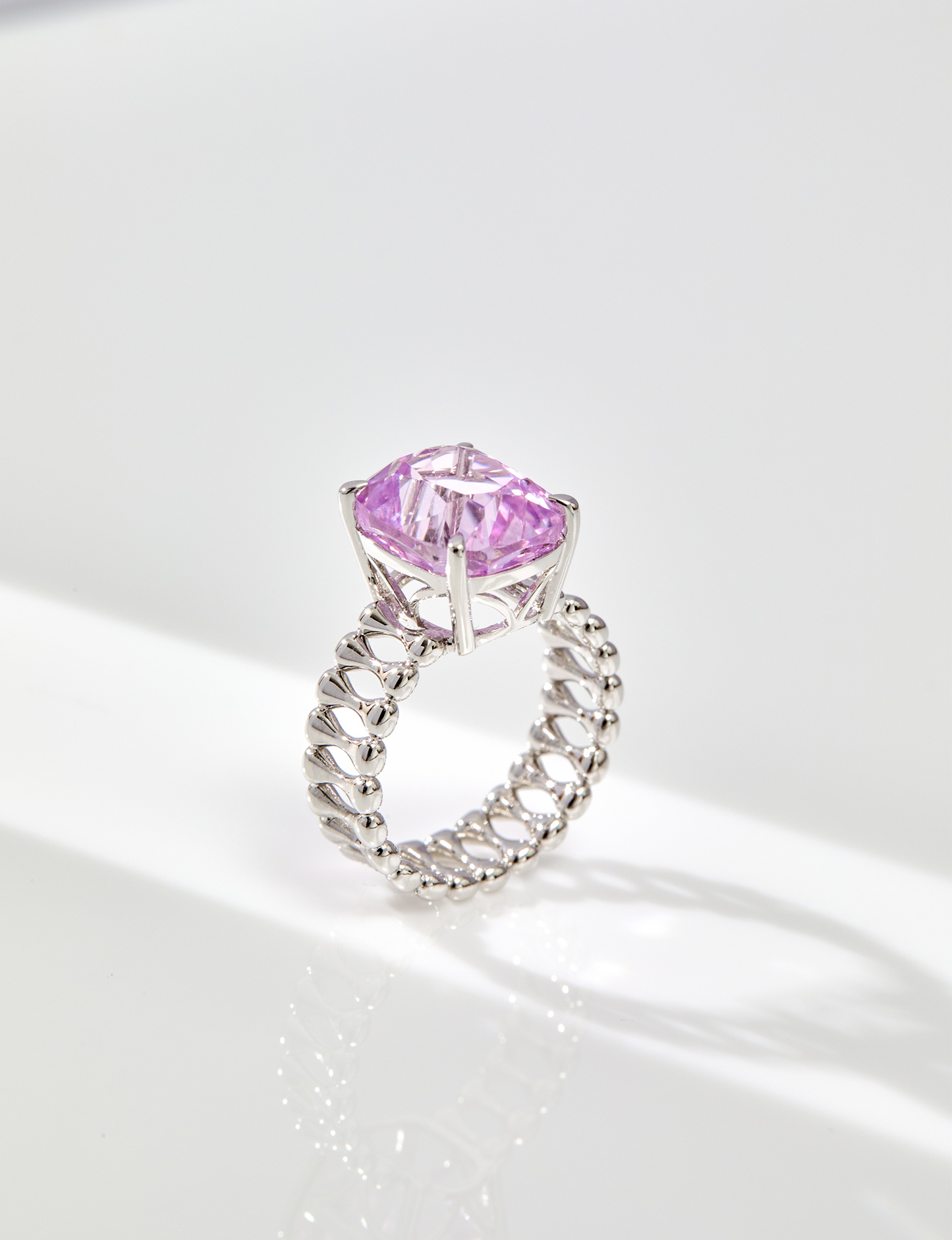 18K White Natural Lithium kunzite Ring