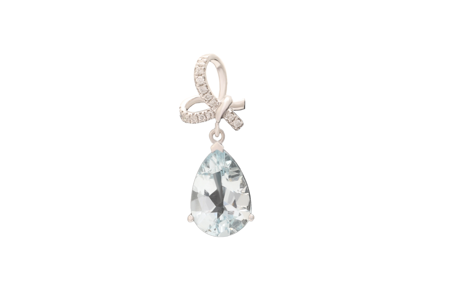 18K White Natural Aquamarine Teardrop Pendant
