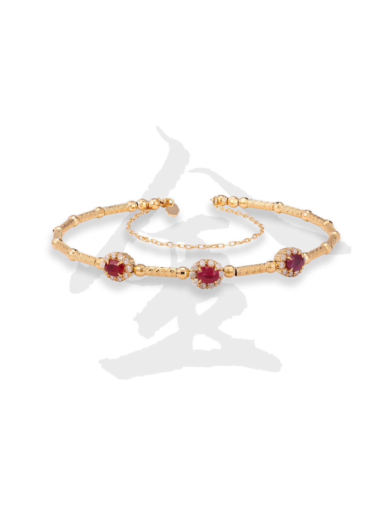 18K Gold Diamond & Ruby Bangle