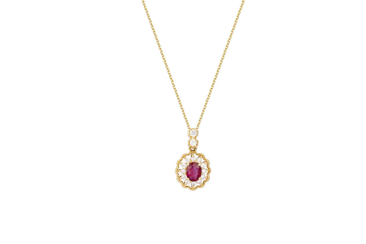 18K Gold Diamond Natural Ruby Necklace
