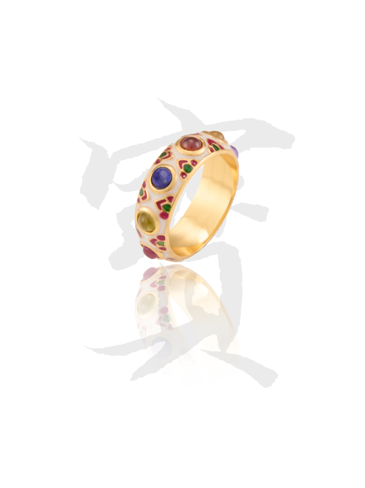 Enamel Craftsmanship Cluster-Set Gemstone Ring