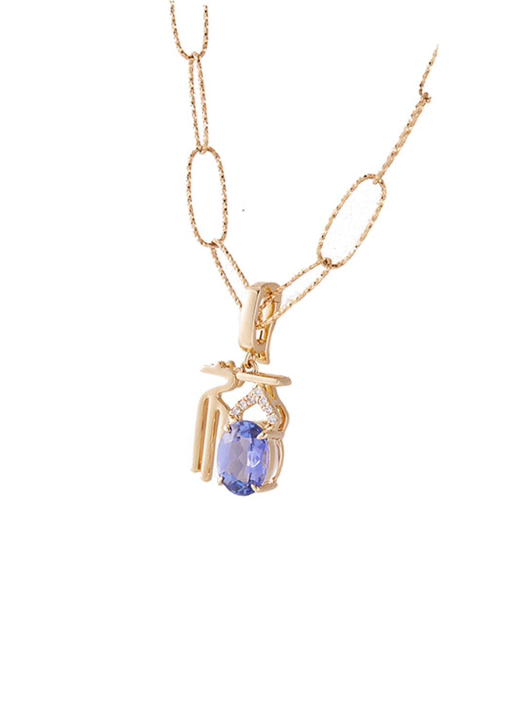 Natural Tanzanite Pendant, 18K gold diamonds, Seal Script Fu