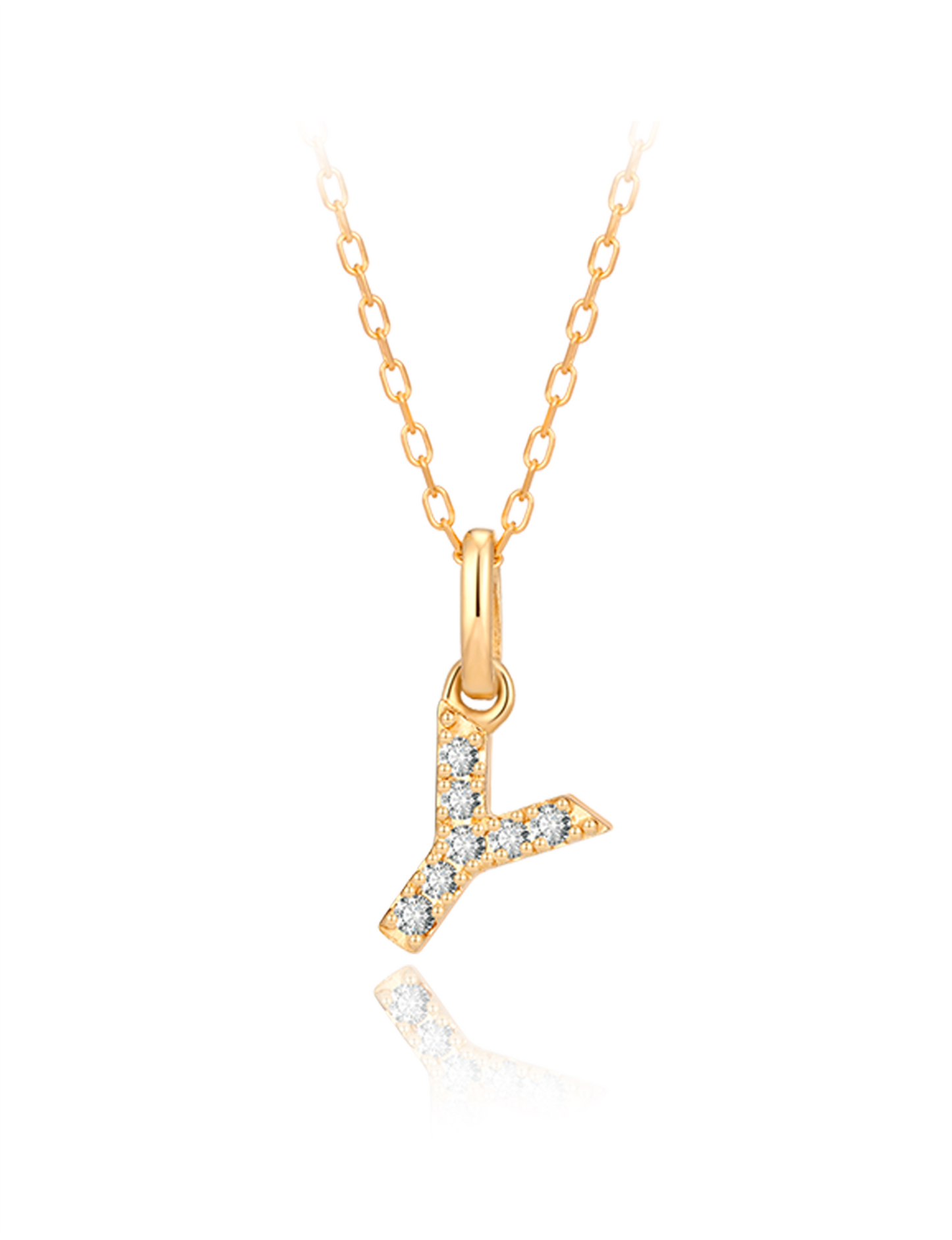 18K Gold Diamond Letter Y Pendant